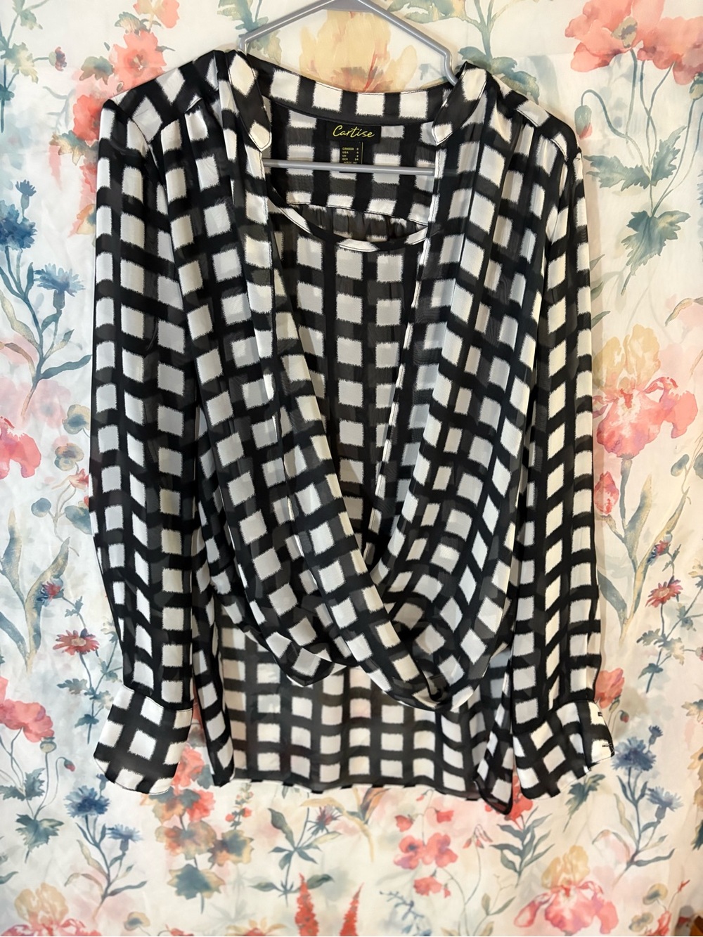 Cartise Black & White Check Wrap Blouse - Women